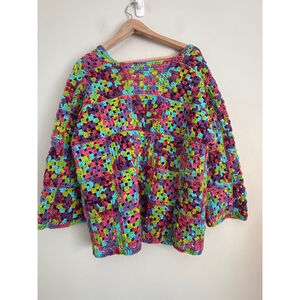 Handmade Crocheted 100% Cotton Open Granny Square Cardigan Women's Medium